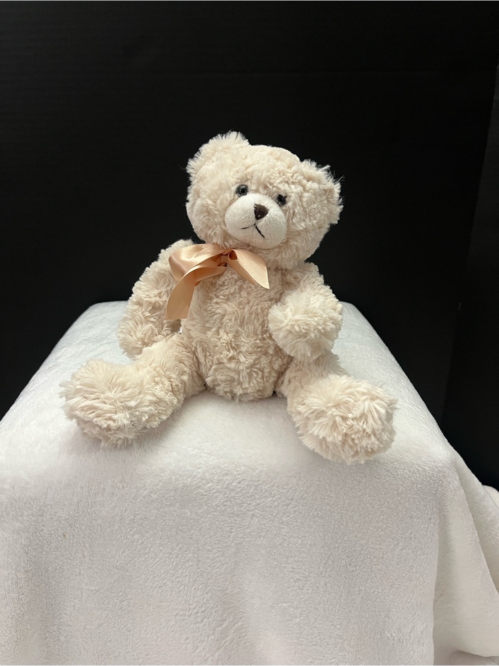 Bearington Collection Baby Huggles Plush Cream Teddy Bear with Satin Bow